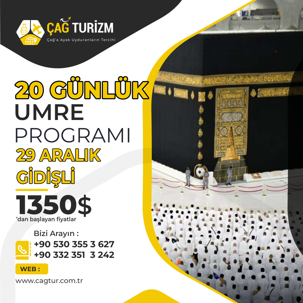 29 ARALIK GİDİŞLİ 20 GÜNLÜK UMRE